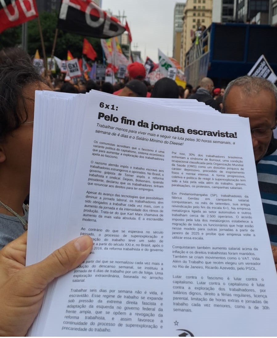 São Paulo/SP: uma importante manifestação da juventude contra a escravidão 6x1